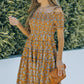 Floral Ochre Tiered Frill Trim Smocked Dress