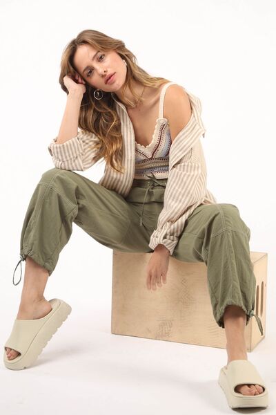 VERY J Drawstring Woven Parachute Joggers *