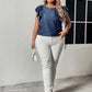 Plus Size Round Neck Flounce Sleeve Frill Trim Blouse