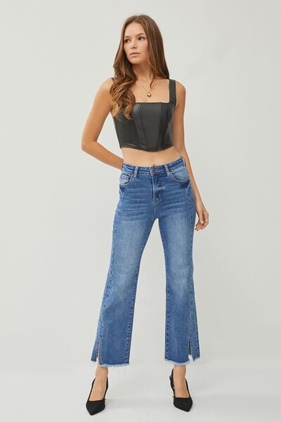 RISEN High Waist Raw Hem Slit Straight Jeans *