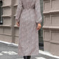 Slit Printed Surplice Balloon Sleeve Dress