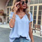 Pearl Detail Notched Short Sleeve Blouse