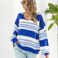 Striped V-Neck Long Sleeve Knit Top