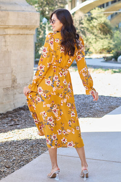 Double Take Full Size Floral Tie Back Flounce Sleeve Dress *