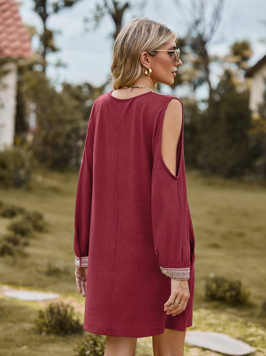 Full Size V-Neck Cutout Sleeve Mini Dress