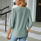 Full Size Notched Neck Three-Quarter Sleeve Blouse