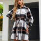 Penelope Plaid Belted Collared Neck Button Up Jacket