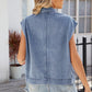 Pocketed Button Up Sleeveless Denim Jacket