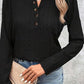 Openwork Half Button Long Sleeve Blouse