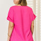 Zenana V-Neck Rolled Short Sleeve T-Shirt - Brand Zenana