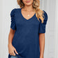 Heathered V-Neck Puff Sleeve T-Shirt