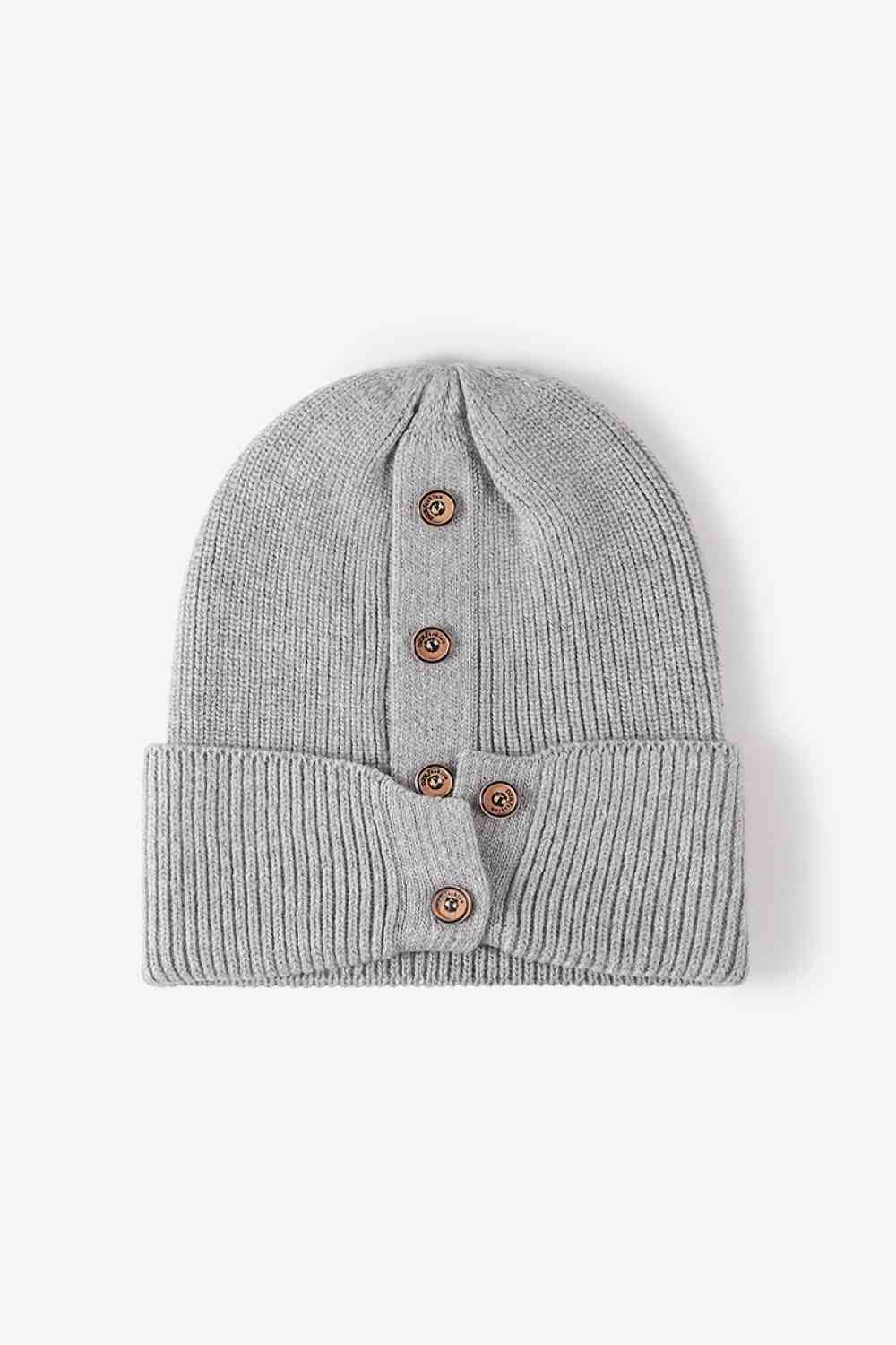 CHIC HATZ Button Detail Rib-Knit Hat Cuff Beanie