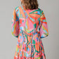 Athena Rea Printed Long Sleeve Tie Neck Mini Dress
