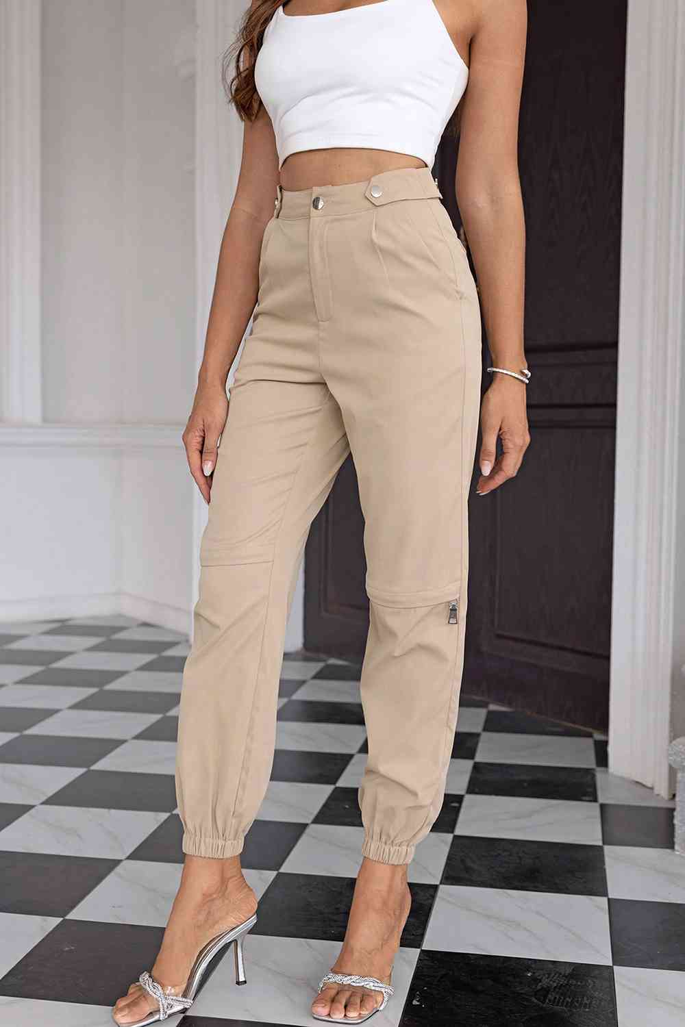 EnvyPantsWear Sand Brown High Waist Pants with Pockets