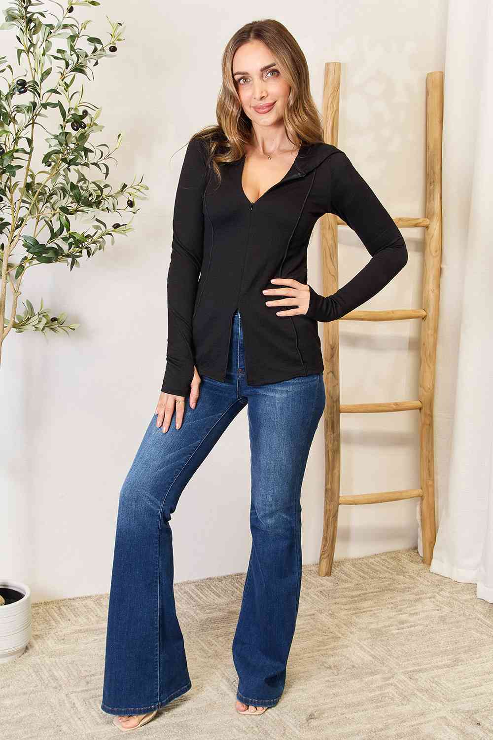 Culture Code Full Size Exposed Seam Long Sleeve Hoodie *