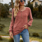 Full Size Round Neck Button-Down Long Sleeve Tee