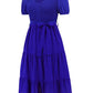 Smocked Tie Front Short Sleeve Tiered Dress