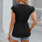 Eyelet Notched Cap Sleeve Blouse