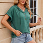 Half Button Drawstring Short Sleeve Hooded T-Shirt
