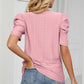 Eyelet Round Neck Puff Sleeve T-Shirt