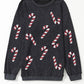 Christmas Themed Sequin Candy Cane Round Neck Sweatshirt