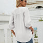 Full Size Swiss Dot Notched Neck Three-Quarter Sleeve Blouse