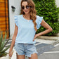Plaid Ruffled Round Neck Cap Sleeve T-Shirt