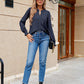 Full Size Pleated Notched Neck Flounce Sleeve Blouse