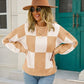 Checkered Round Neck Dropped Shoulder Sweater