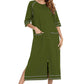 Zip Up Slit Round Neck Night Dress with Pockets