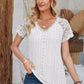 Eyelet V-Neck Lace Short Sleeve T-Shirt