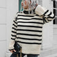 Striped Slit Turtleneck Drop Shoulder Sweater
