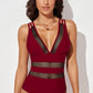 Printed Mesh Plunge One-Piece Swimsuit