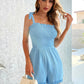 EillyBazar Smocked Frill Trim Tie-Shoulder Romper
