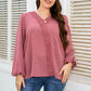 Plus Size Lace Trim V-Neck Balloon Sleeve Blouse
