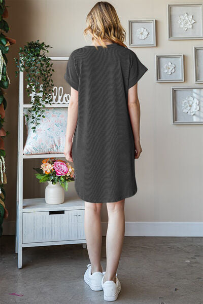 Heimish Full Size Ribbed Round Neck Short Sleeve Tee Dress *