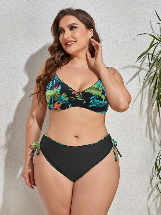 Sammi Plus Size Printed V-Neck Drawstring Bikini Set