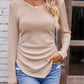 Textured Ruched V-Neck Long Sleeve T-Shirt