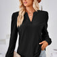 Ruched Notched Long Sleeve T-Shirt