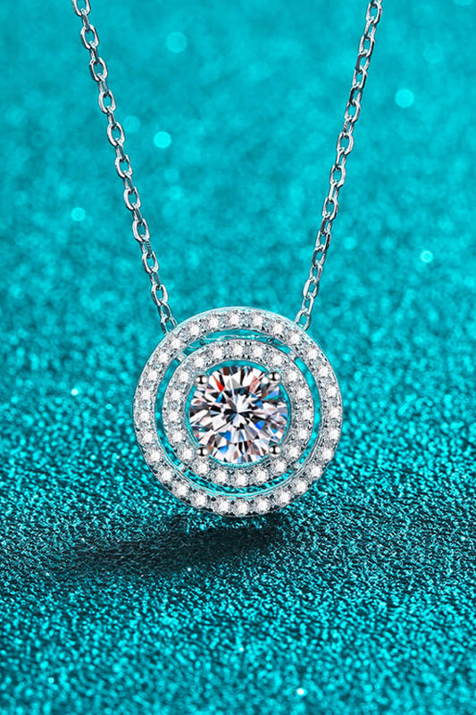 Women's Moissanite Round Pendant Rhodium-Plated Necklace