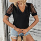 Bow Pattern V-Neck Short Sleeve T-Shirt
