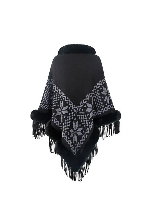 BeautifulMe Fringe Geometric Cape Sleeve Poncho