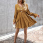 Decorative Button V-Neck Flounce Sleeve Dress