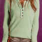 Buttoned Notched Neck Long Sleeve Top