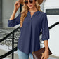 Full Size Notched Neck Three-Quarter Sleeve Blouse