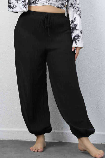 Plus Size Drawstring Black Jogger Pants
