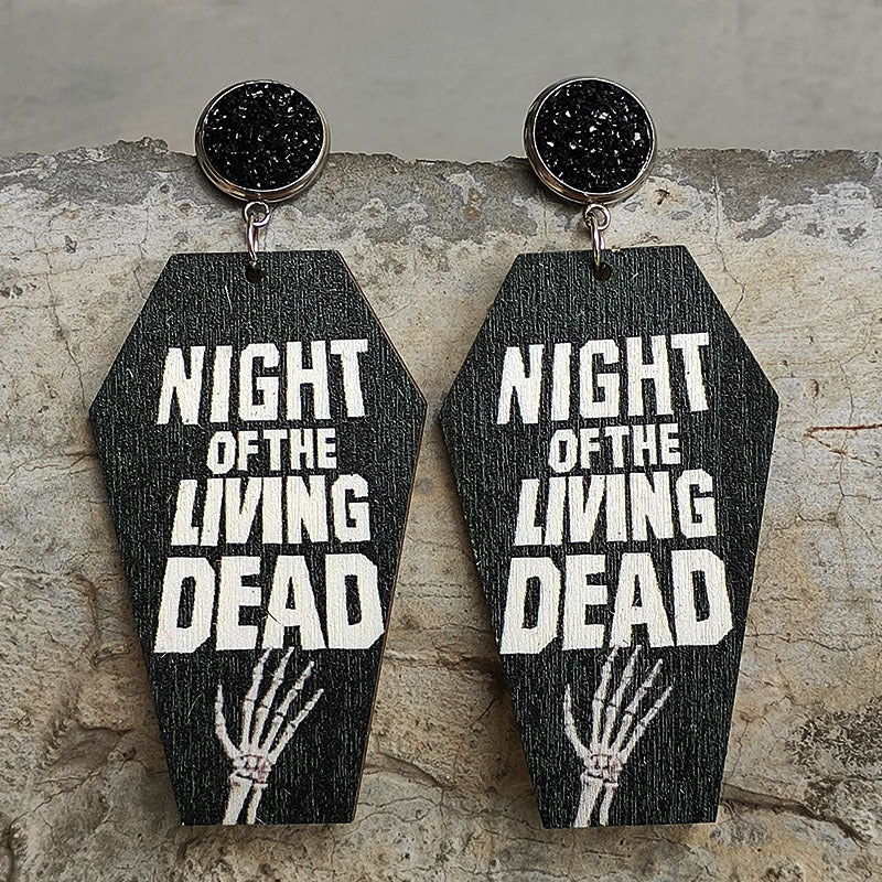 Halloween Coffin Shape Wooden Dangle Earrings