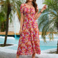 SALTYCHIC Full Size Floral Square Neck Short Sleeve Midi Dress