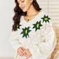 POL Cream Floral Embroidered Pattern V-Neck Sweater