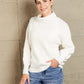 Woven Right High Neck Balloon Sleeve Rib-Knit Pullover Sweater